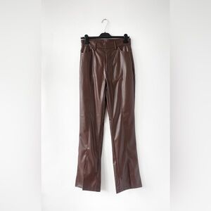 High-Waisted Faux Leather Pants - Brown